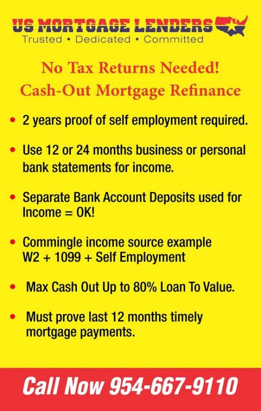 No Tax Returns Needed Cash Out Mortgage Refinance